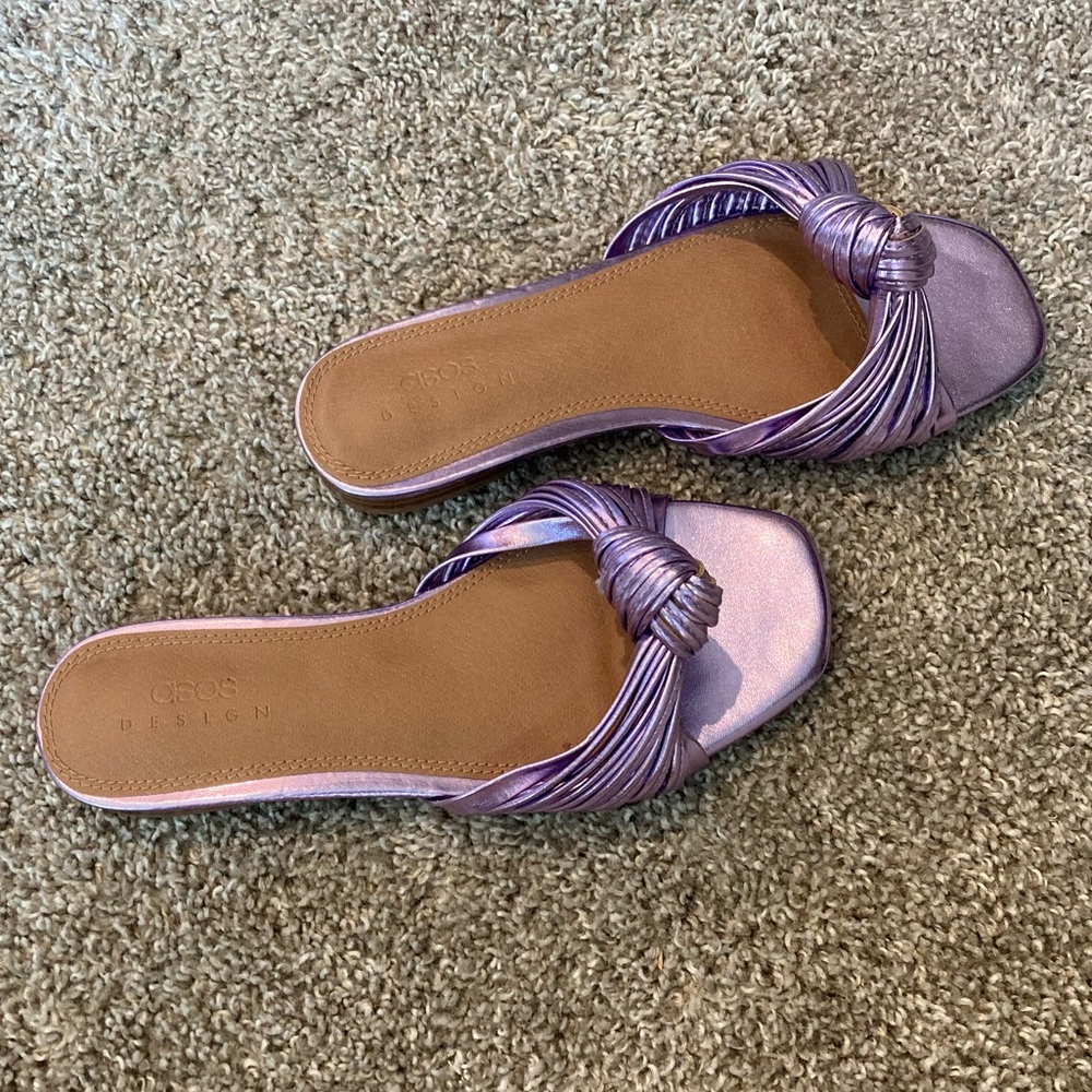 Asos metallic purple knot slide sandals. Worn once.